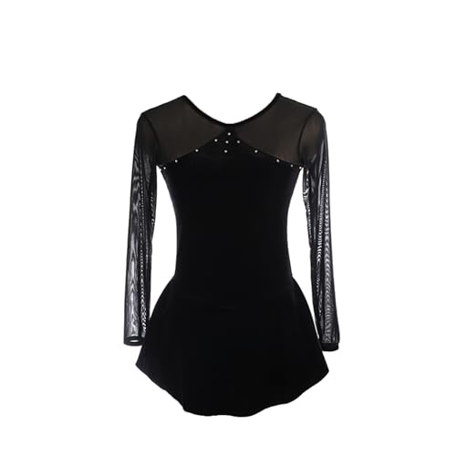 Vestido de patinação artística, temperamento malha de veludo strass competição de patinação artístic