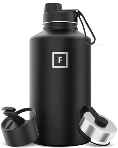 IRON °FLASK Sports Water Bottle - 64 Oz, 3 Lids (Spout Lid), Vacuum Insulated Stainless Steel, Hot Cold, Modern Double Walled, Simple Thermo Mug, Hydro Metal Canteen (Black)