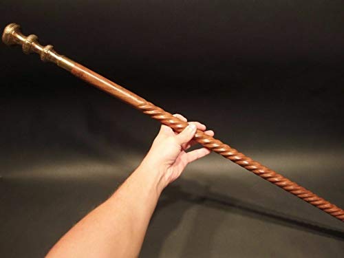 37'' inch Antque look Old Brass design look style 3 round Brass Knob long Handle Vintage rope spiral Brown Wooden Walking Stick Cane Gift