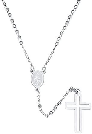 VNOX Wooden Large Long Crucifix Rosary Cross Smooth Beads Catholic Jesus Cross Pendant Necklace for Men Women