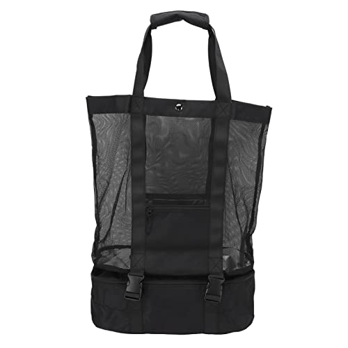 Beach Bag Picnic Bag Storage Bag Large Durable Two in One Insulation Tote for Outdoor Beach Camping Black Mesh Cotton 41 x 41 x 17cm