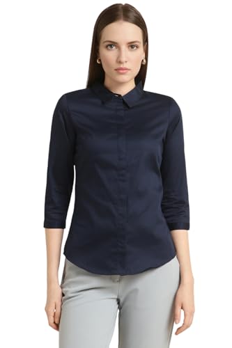 Image of Van Heusen Women's Regular Fit Solid 3 /4 Sleeve Cotton Rich Formal Shirt