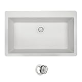 Topmount Granite Composite 33 in. Single Bowl Kitchen Sink in White with Matching Flange
