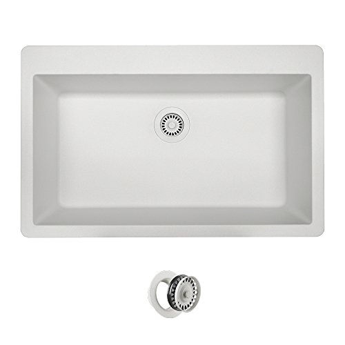 Topmount Granite Composite 33 In. Single Bowl Kitchen Sink In White With Matching Flange #TOP30
