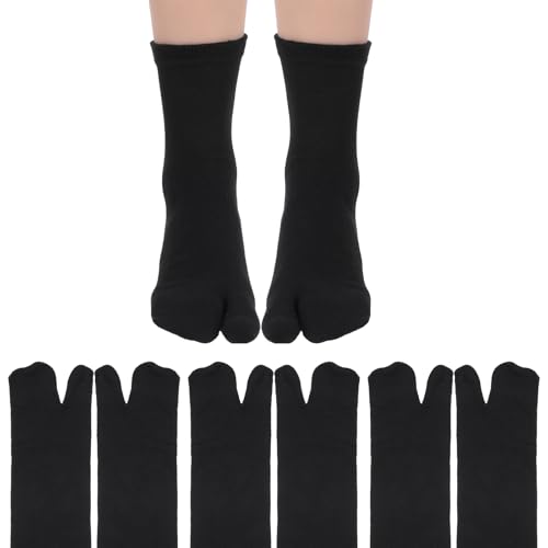 TIESOME 4 pares de calcetines Tabi con puntera dividida para hombres y mujeres, calcetines elásticos de corte bajo y cómodos, Negro -, 5-9
