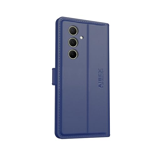 Image of AIBEX Compatible for Samsung M55s 5G / Samsung F55 5G / Samsung M55 5G Flip Cover Leather Finish | Inside TPU with Card Pockets | Wallet Stand | Complete Protection Flip Case - Blue
