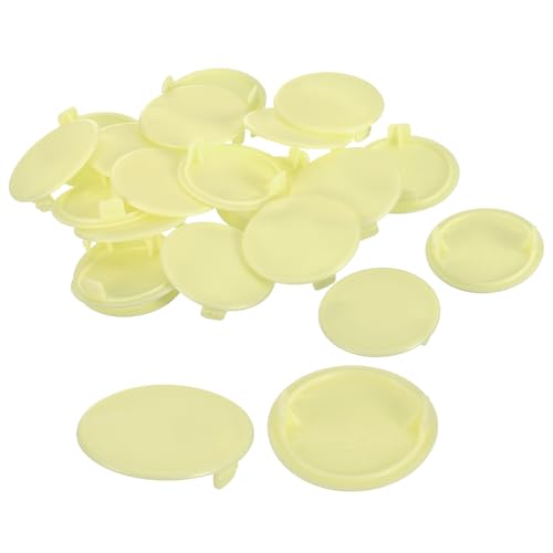 sourcing map 40Pcs Hinge Hole Covers, 35mm(1 3/8) Dia Plastic Concealed Hole Cover Round Flush Type Caps for Furniture Cabinet Cupboard, Yellow