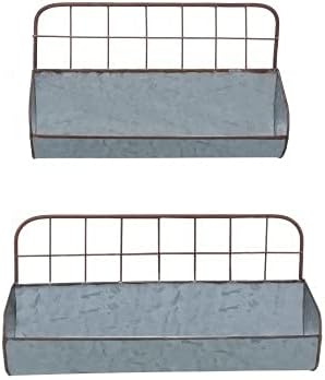Colonial Tin Works Set of Two-Decorative Wire Back Wall Shelves-Industrial, Rustic Grey/Rust
