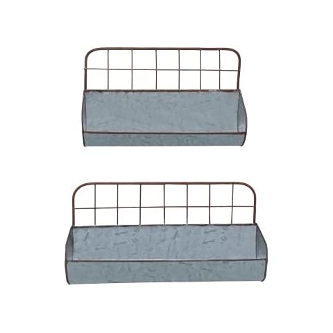 Colonial Tin Works Set of Two-Decorative Wire Back Wall Shelves-Industrial, Rustic Grey/Rust Cover