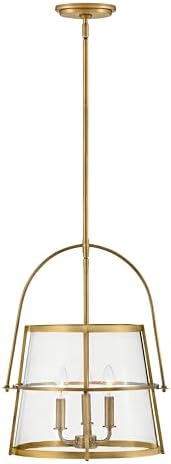 Hinkley Tournon 38113HB-HB Medium Pendant Light, Contemporary Steel Frame with Oversized Yoke, Clear Seedy Glass, Heritage Brass