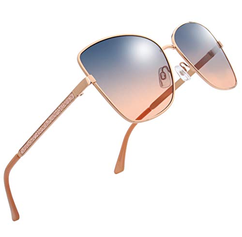 The Fresh Classic Crystal Elegant Women Beauty Design Sunglasses Gift Box (L174-Rose Gold, Blue/Coral)