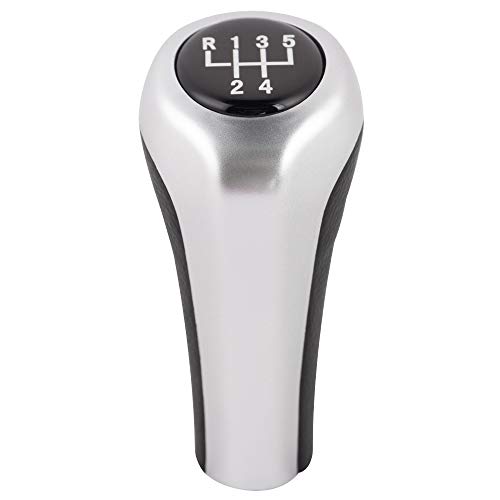 Pomo De Cambio, 5 6 Velocidad PU Cuero Cromo De Cambio De Engranaje Perilla Para BMW E30 E32 E34 E36 E38 E39 E46 E53 E60 E61 E63 E81 E82 E83 E84 E87 E90 E91 E92 1 3 5 6 Serie (Plata 5 Velocidades)
