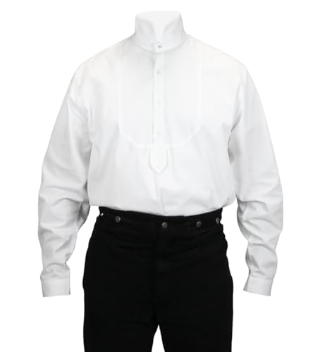 Historical Emporium Men's High Stand Collar Convert. Stud/Cuff Cotton Tuxedo Dress Shirt, Regency Victorian Period Formal2