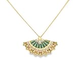 GocciAzzurra - Collana da Donna Diva Golden Green Crystal, Collana a Ventaglio con Smalto a Mano e Pietre in Nanoceramica, Stile Art Deco, Made in Italy, Color Oro e Verde