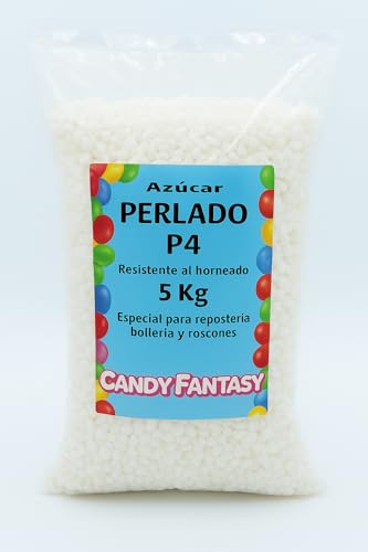 Azúcar Perlado P 4 Tamaño 5 Kg- Azúcar para la Decoración de Gofres, Roscón de Reyes y postres – Candy Fantasy | Ideal para Roscón de Reyes, Bollería y Repostería | Resistente al Horneado