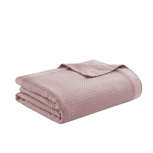 Image of Madison Park 100% Egyptian Cotton Twin Size Bed Blanket for Summer Rose | Cozy Soft Breathable Durable, Waffle Weave Woven Casual, Lightweight Knit All Season Throw for Bed Couch or Sofa, OEKO TEX
