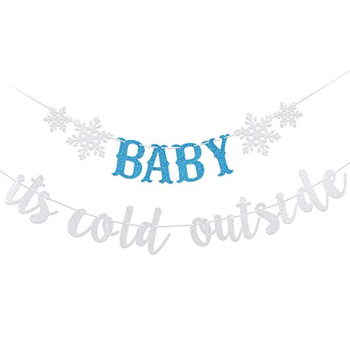 Silver Glittery Baby It's Cold Outside Banner- Winter Wonderland Baby Shower Decorations,Winter Wonderland Birthday Party Decor,Winter Baby Shower Decorations,Christmas Party Decorations