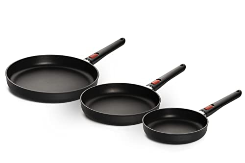 Woll Eco Lite Pfannenset 3 tlg. - Induktiv -, Ø 20 cm, Ø 24 cm, Ø 28cm, 5 cm hoch, mit abnehmbarem Stiel - Geeignet für alle Herdarten, 100% recyceletes Aluminium, backofenfest, schwarz