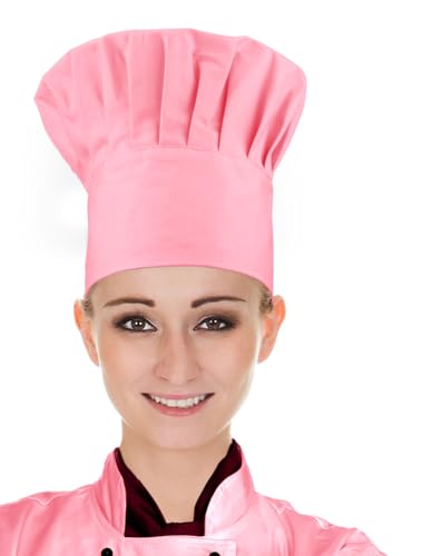CRJHNS Chef Hat,Adult Adjustable Hook and Loop Tape Baker Hat Kitchen Cooking Chef Cap for Men Women Kids Pink