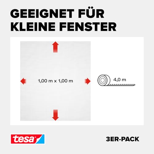 tesa Insect Stop Standard Fliegengitter für Fenster im 3er Pack - Insektenschutz zuschneidbar - Mückenschutz ohne Bohren - 3 x Fliegen Netz - 100 cm x 100 cm - Weiß