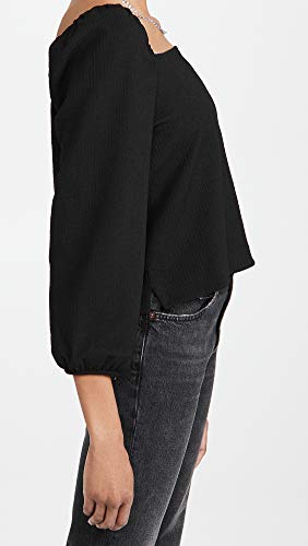 Madewell Women's Crepe Square-Neck Puff-Sleeve Top, True Black, Xxl #TOP3