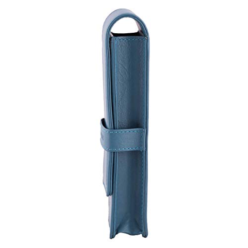 Image of DiLoro Leather Pen Case Pouch Holder for Two Fountain Ballpoint Rollerball Pens or Pencils (Sololio Blue)