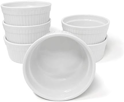 Furmaware Set of 6 Ceramic Ramekins - Non-Toxic Classic White Porcelain Custard Cups - Oven Safe Ramekins, for Baking and Serving Single Servings of Desserts, Dips, and Snacks - (18 oz)