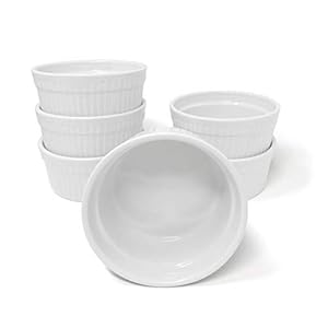 Furmaware Set of 6 Ceramic Ramekins – Non-Toxic Classic White Porcelain Custard Cups – Oven Safe Ramekins, for Baking and Serving Single Servings of Desserts, Dips, and Snacks – (18 oz)