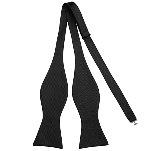 PenSee Mens Solid Bowtie Woven Self Tie Bow Ties Tuxedo & Wedding Bowties Twill Black Adjustable Neck Tie: 13 3/4 to 18