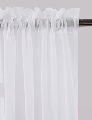 Image of Window Curtains White Sheer Curtains 90 Inches Long 2 Panels Tulle Curtains Window Panels for Bedroom Curtains 2 Panel Sets Rod Pocket Sheer White Curtains for Living Room Kitchen Yard 52 W x 90 L