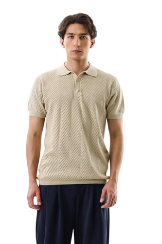 Image of SNITCH Men's Polo Shirt | Slim Fit Textured Knit Design | 100% Cotton Fabric & Breathable Material | Buttoned Closure & Straight Hemline | Casual & Streetwear
