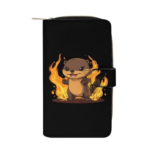 Angry Fire Otter Long Wallet for Women Men Purses Coin Pouch Credit Card Holder Organizer