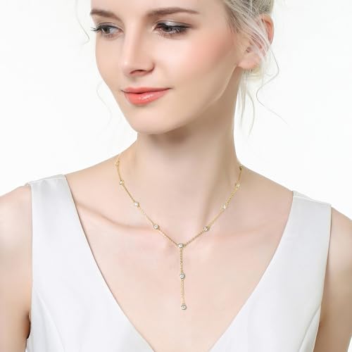 Moissanite Necklace for Women Sterling Silver, Lab Imitation Diamond Lariat Drop Y necklace, Dainty Simple Long Prom Bridal Wedding Hypoallergenic Neckalces, 16 to 20 Inch4