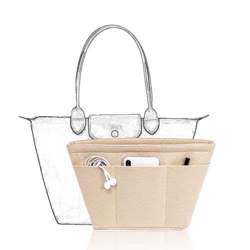 D.DUO Organizador de bolsos, organizador de bolsos de mano, organizador de bolsos de fieltro con 12 bolsillos, compatible con bolsos de mano (Beige, M)