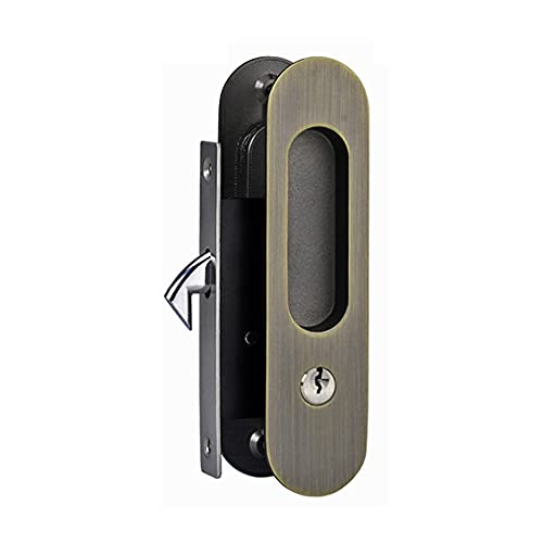 Cerradura para puerta corredera de bolsillo de 6,8 pulgadas, manija invisible con llaves, manija empotrada para muebles de puertas deslizantes, acabado bronce miniatura 6