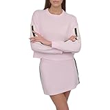 DKNY T-shirt à manches longues avec logo Varsity pour femme, Bonheur/lait de poule, Taille XL