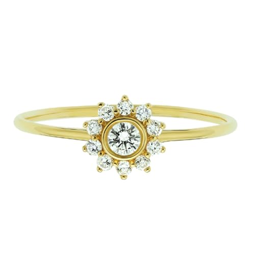 RDSGYZ Anillos de boda de oro amarillo de 9 quilates, 14 quilates y 18 quilates para mujer, anillo de compromiso, flor J-U con moissanita, anillos estrechos de aniversario, Metales preciosos