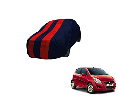 Image of Auto Hub Car Cover Compatible with Maruti Ritz with Mirror Pocket,Triple Stitched, Weather Proof, Ritz Car Cover- Navy-Red
