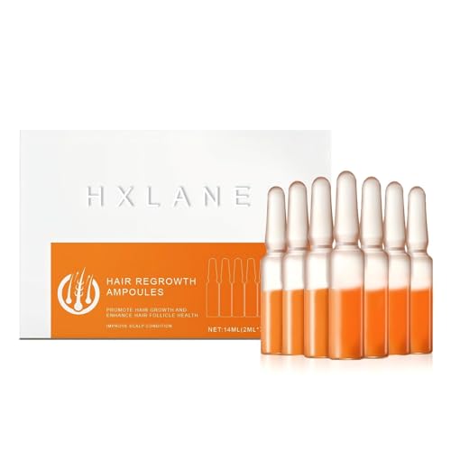 HXLANE Hair Growth Ampoules with Turmeric Root Extract, Instant Strengthening Serum for Damage and Dry Hair, Scalp Treatment for Thicker Hair, Fragrance-Free, 7 Count