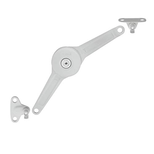Klappenbeschlag DUO Premium Klappen-Halter Set Klappenstütze für Möbel | Stahl weiß beschichtet | Klappenscharnier für Klappenhöhe: 200-500 mm
