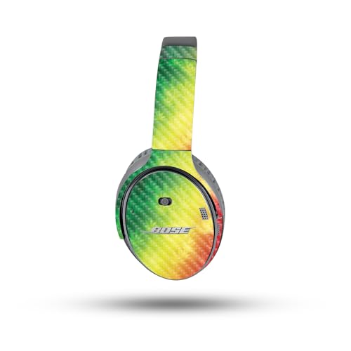 Image of MightySkins Carbon Fiber Skin Compatible with Bose QuietComfort 35 II Headphones - Rasta Rainbow | Protective, Durable Textured Carbon Fiber Finish | Easy to Apply