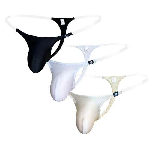 Gogobear Mens Low Rise T-Back Thongs Invisible Transparent Waistband Bulge Pouch Briefs Underwear