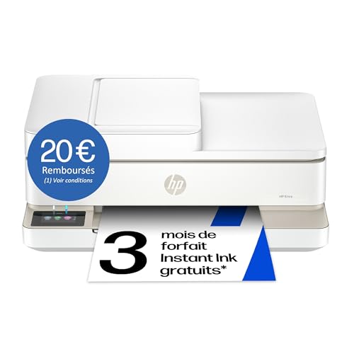 HP Envy 6520e, 714N9B, Imprimante Multifonction Jet d'encre A4, Couleur, Recto Verso Automatique, Jusqu'à 10 ppm, Wi-FI, Chargeur Automatique, Fax, 3 Mois de...