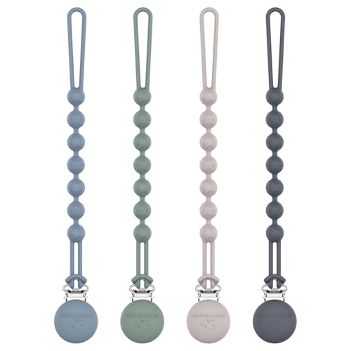 Image of Cuddle Campus Silicone Pacifier Clip Holder with One Piece Design, Pack of 4 Soft Flexible Binky Clips with Texture for Baby Boy and Girl Set 6(0-6M)