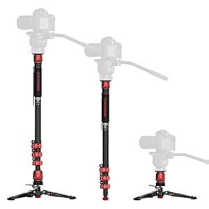 IFOOTAGE Cobra 3 Carbon Fiber Monopod with Pedal, 71″ Professional Monopod for Cameras, Portable Travel Monopod with Feet, Max Load 17.64 lbs, Compatible with Sony Canon Nikon DSLR Camera, C180F-P