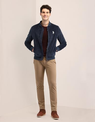 Image of U.S. Polo Assn. Men's Blue Textured Mock Collar Long Sleeve Casual Polyester Regular Fit Jacket