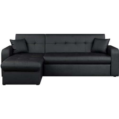 ROMAN Canape dangle reversible convertible 3 places + Coffre de rangement - Simili noir - Contemporain - L 235 x P 85 - 153 cm