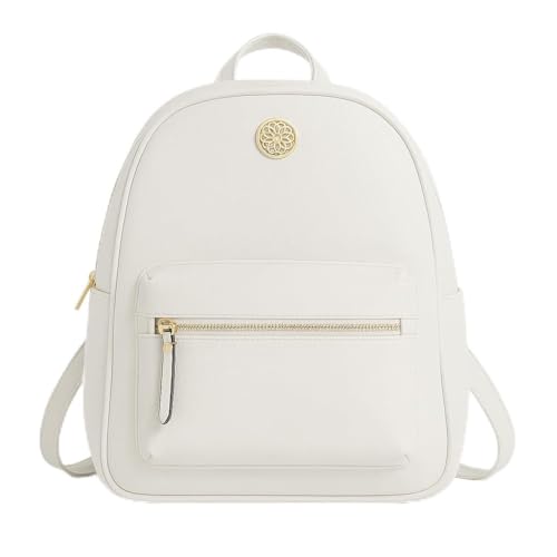 Mochila Feminina Luxo Monogramada Estilo Grife Internacional Alças Confortáveis Ajustáveis Zíper Dourado Espaço Interno Grande Bolsa Casual, Trabalho e Passeio (Off-White)