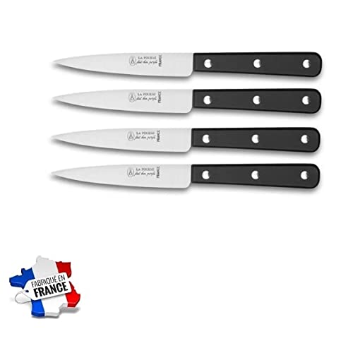 SEBBA - LOT DE 4 COUTEAUX OFFICE LAME INOX 10 CM, MANCHE ABS NOIR 3 RIVETS - FABRICATION FRANÇAISE THIERS - USTENSILE DE CUISINE - RÉF 10060N