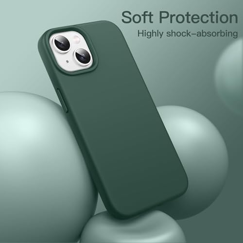 Image of SBMS Silicone Case for iPhone 14 6.1-Inch /iPhone 13 6.1-Inch, Silky-Soft Touch Full-Body Protective Phone Case, Shockproof Cover with Microfiber Lining (Dark Green)